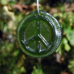 recycled green bottle glass peace sign