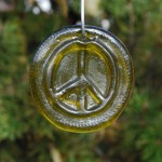Yellow recycled bottle glass Peace suncatcher