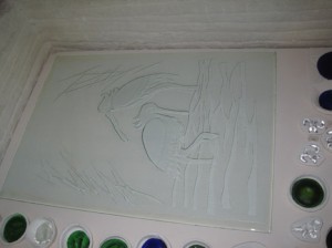 Spoonbill cranes before firing